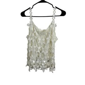 Boho Eclectic Western White Cream Crochet Lace Tank Top Cotton Summer Casual